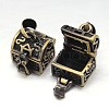 Carved Cuboid Rack Plating Brass Prayer Box Pendants KK-L101-24AB-NF-1