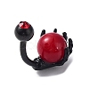 Red PVC Round Beaded Claw Dangle Belly Ring with Rhinestone AJEW-D053-02EB-3