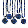 Natural Lapis Lazuli 4.5mm Round Beaded Flower Pendant Necklaces NJEW-T016-04C-2