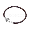 TINYSAND Rhodium Plated 925 Sterling Silver Braided Leather Bracelet Making TS-B-129-19-2