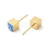 Long-Lasting Plated Cube with Enamel Evil Eye Stud Earring EJEW-E272-01G-3