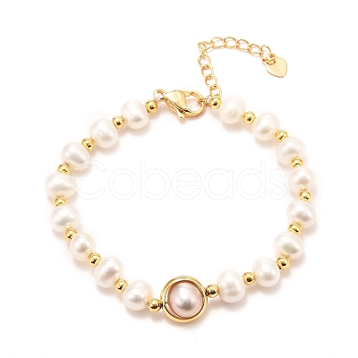 Natural Pearl Link Bracelets BJEW-D447-06G-01-1