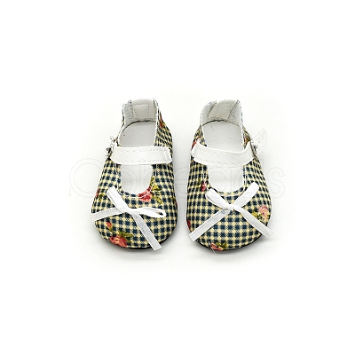 Tartan Pattern Cloth Doll Bowknot Shoes PW-WG66145-04-1