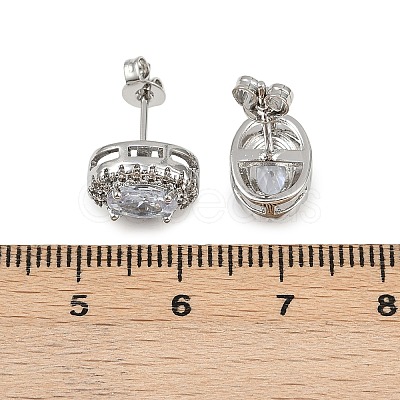 Brass Micro Pave Clear Cubic Zirconia Stud Earrings LS-EJEW-Z128-01P-03-1