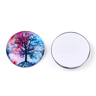 Half Round/Dome Tree Pattern Glass Flatback Cabochons for DIY Projects LS-GGLA-Q037-25mm-M28-01-1