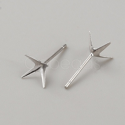 Rhomdium Plated 925 Sterling Silver Stud Earring Findings STER-WH0009-15D-P-1