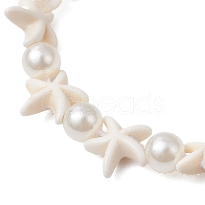 Starfish Synthetic Turquoise & Acrylic Pearl Braided Bead Bracelets for Women BJEW-JB11263-02-1