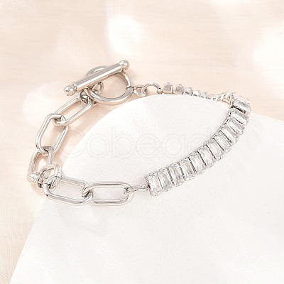 304 Stainless Steel Pave Clear Cubic Zirconia Link Bracelets BJEW-D460-10P-1
