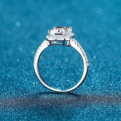 Rhodium Plated 925 Sterling Silver Micro Pave 8.2x4.9mm Moissanite Finger Rings for Women WG8E258-75-1