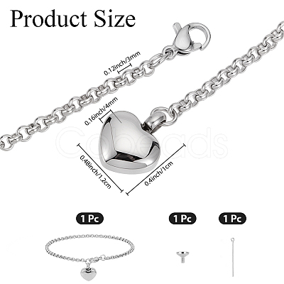 2Pcs Heart Non-Tarnish Stainless Steel Charm Bracelets BJEW-CN0001-23P-1