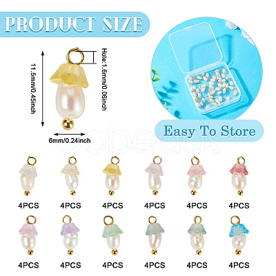 48Pcs 12 Styles Acrylic & Natural Pearl Flower Pendants PALLOY-CW00007-1