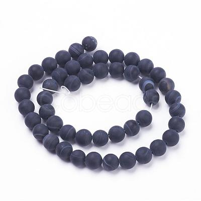 Natural Black Striped Agate/Banded Agate Beads Strands G-F520-50-8mm-1