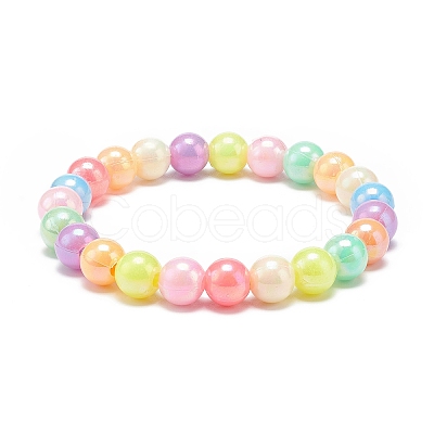 7Pcs 7 Color Candy Color Acrylic Round Beaded Stretch Bracelets Set BJEW-JB08928-1