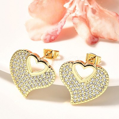 Rack Plating Brass Micro Pave Clear Cubic Zirconia Stud Earrings for Women EJEW-C125-06A-G-1