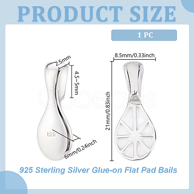 1Pc 925 Sterling Silver Glue-on Flat Pad Bails STER-GA0001-30-1