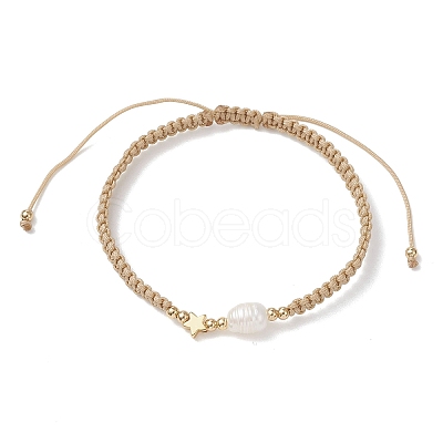 3Pcs Natural Cultured Freshwater Pearl & Brass & 304 Stainless Steel Beads Braided Bead Bracelets for Women BJEW-JB13108-1