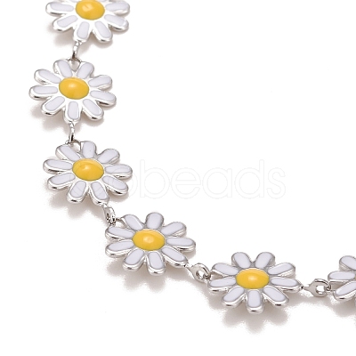 Enamel Daisy Link Chain Necklace NJEW-P220-01P-01-1