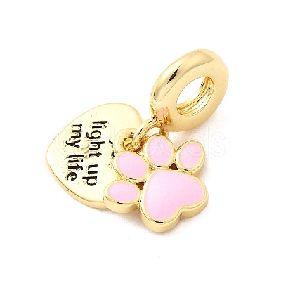 Brass Pink Enamel European Dangle Charms KK-F904-16G-1