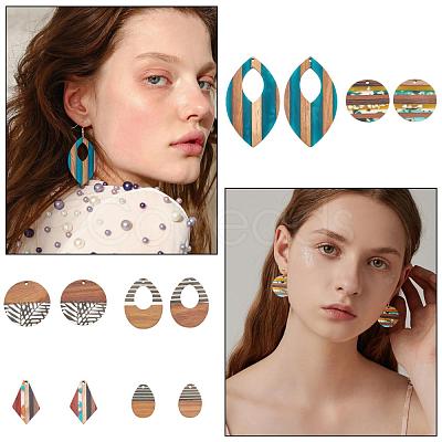 12Pcs 6 Style Resin & Walnut Wood Pendants RESI-PH0001-40-1