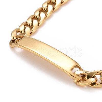 PVD Vacuum Plating 201 Stainless Steel Rectangle Link Bracelet with Curb chains for Men Women STAS-E160-26G-1