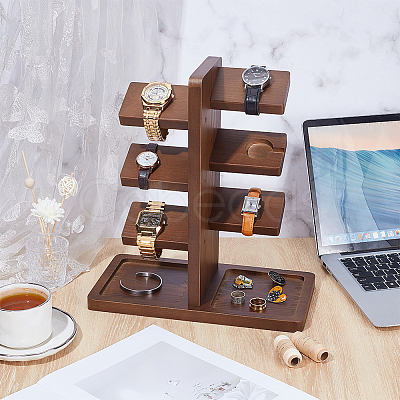 Wood Watch Organizer Display Tower Stands with Tray ODIS-WH0078-60-1