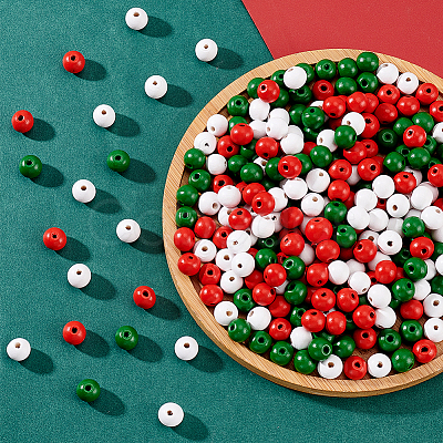 600Pcs 3 Colors Christmas Natural Wood Beads WOOD-GA0001-57-1