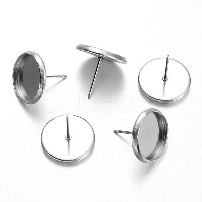 Tarnish Resistant Flat Round Stainless Steel Stud Earring Settings X-STAS-M227-12mm-1