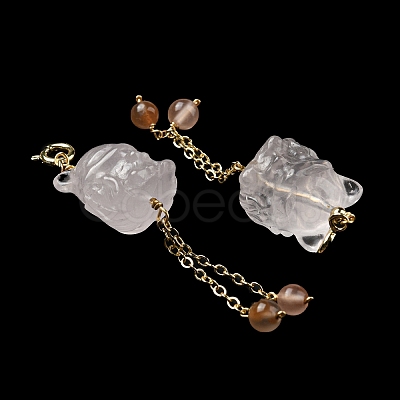 Natural Rose Quartz Nine Tail Fox Pendant Decorations G-R489-22G-1