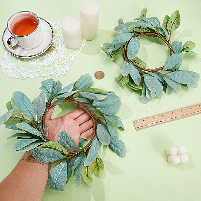 2Pcs Cloth Artificial Leaf Candle Rings Wreath AJEW-SP0004-47C-1