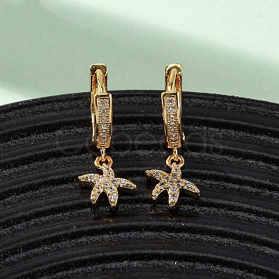 Starfish Brass Micro Pave Cubic Zirconia Hoop Earrings EJEW-F384-14G-01-1