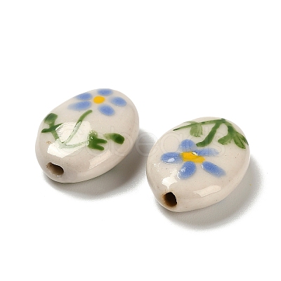 Flower Theme Printed Handmade Porcelain Beads LAMP-D303-06E-02-1