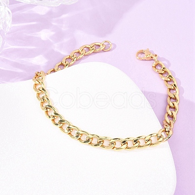 304 Stainless Steel Cuban Link
Chain Bracelets for Women BJEW-F527-06G-1
