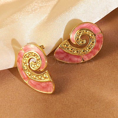 304 Stainless Steel Enamel Conch Stud Earrings EJEW-Z147-02G-1