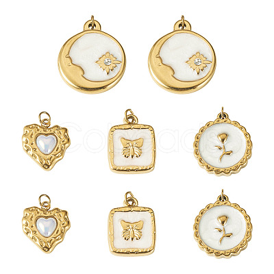 8Pcs 4 Styles 304 Stainless Steel Enamel Pendants STAS-TA0006-19-1