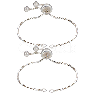 2Pcs 925 Sterling Silver Chain Link Bracelet Making MAK-BBC0001-02-1