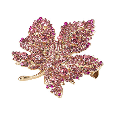 Autumn Maple Leaf Light Gold Alloy Rhinestone Brooch Pins JEWB-TADJ0001-01A-1
