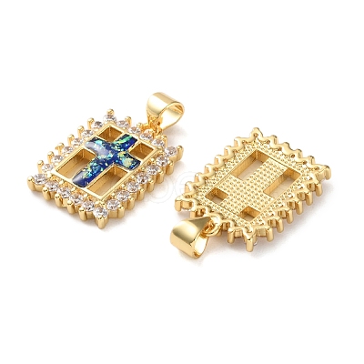 Brass Micro Pave Clear Cubic Zirconia Pendants KK-S048-09G-1