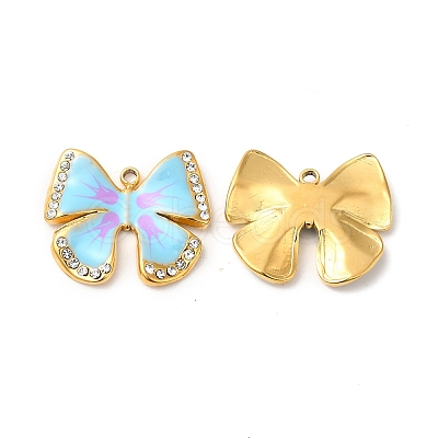 Real 18K Gold Plated 304 Stainless Steel Rhinestone Pendants STAS-A084-28G-01-1