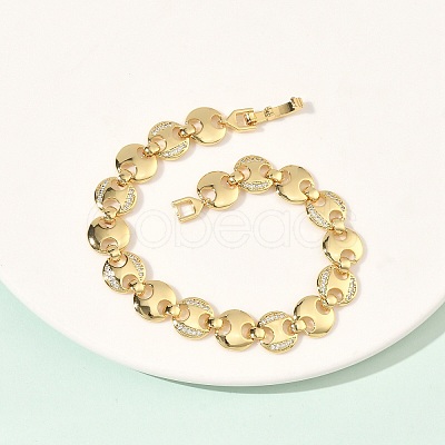 Clear Cubic Zirconia Flat Round Link Chains Bracelet BJEW-G773-06G-1