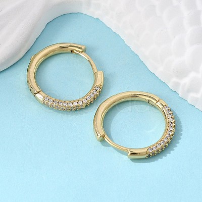 Brass Micro Pave Cubic Zirconia Huggie Hoop Earrings EJEW-K083-36G-B-1
