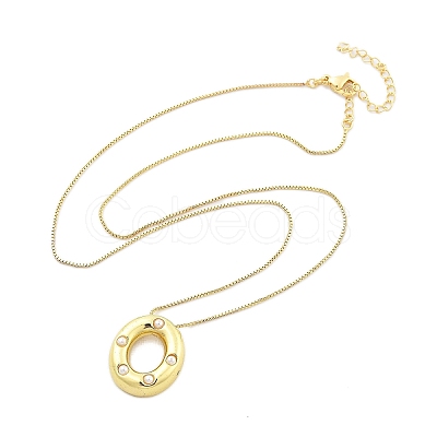 Brass & Plastic Pearl Letter Pendant Box Chain Necklaces for Women NJEW-U017-01G-15-1