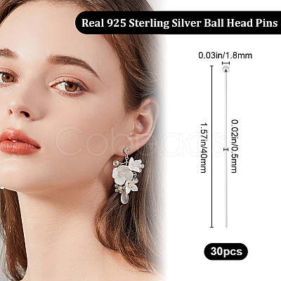 Beebeecraft 30Pcs 925 Sterling Silver Ball Head Pins STER-BBC0005-96A-1