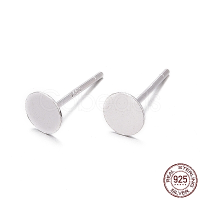 925 Sterling Silver Flat Pad Stud Earring Findings STER-K167-045D-S-1