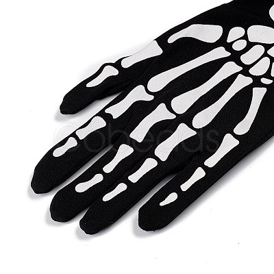 Long Polyester Skeleton Hand Horror Full Finger Gloves AJEW-A045-01B-1