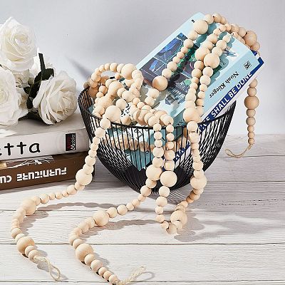 Round Natural Wood Beads Wall Hanging Decorations WOOD-GA0001-08-1