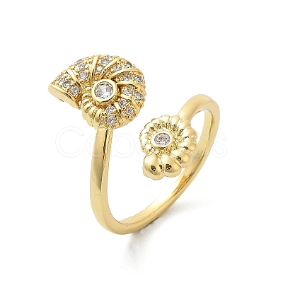 Brass Micro Pave Clear Cubic Zirconia Cuff Rings for Women RJEW-A061-01G-1