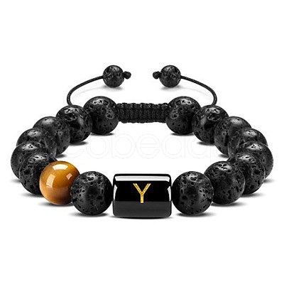 Natural Tiger Eye & Lava Rock Round Beads Adjustable Bracelets TV6214-25-1