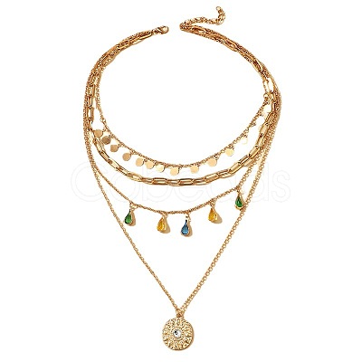 Teardrop Disc Alloy with Colorful Rhinestone Pendant Multi Layered Necklaces for Women FS-WG832B2-01-1