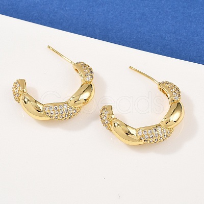 Brass Micro Pave Clear Cubic Zirconia Twist Stud Earrings EJEW-L275-16G-02-1