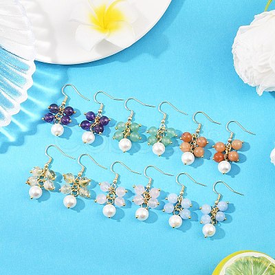 6 Pairs Natural Gemstone Dangle Earrings EJEW-JE06622-1